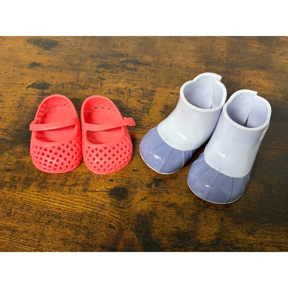 Our Generation Doll Shoes Lot Of 2 Pairs - Purple Boots and Coral Slip Ons
